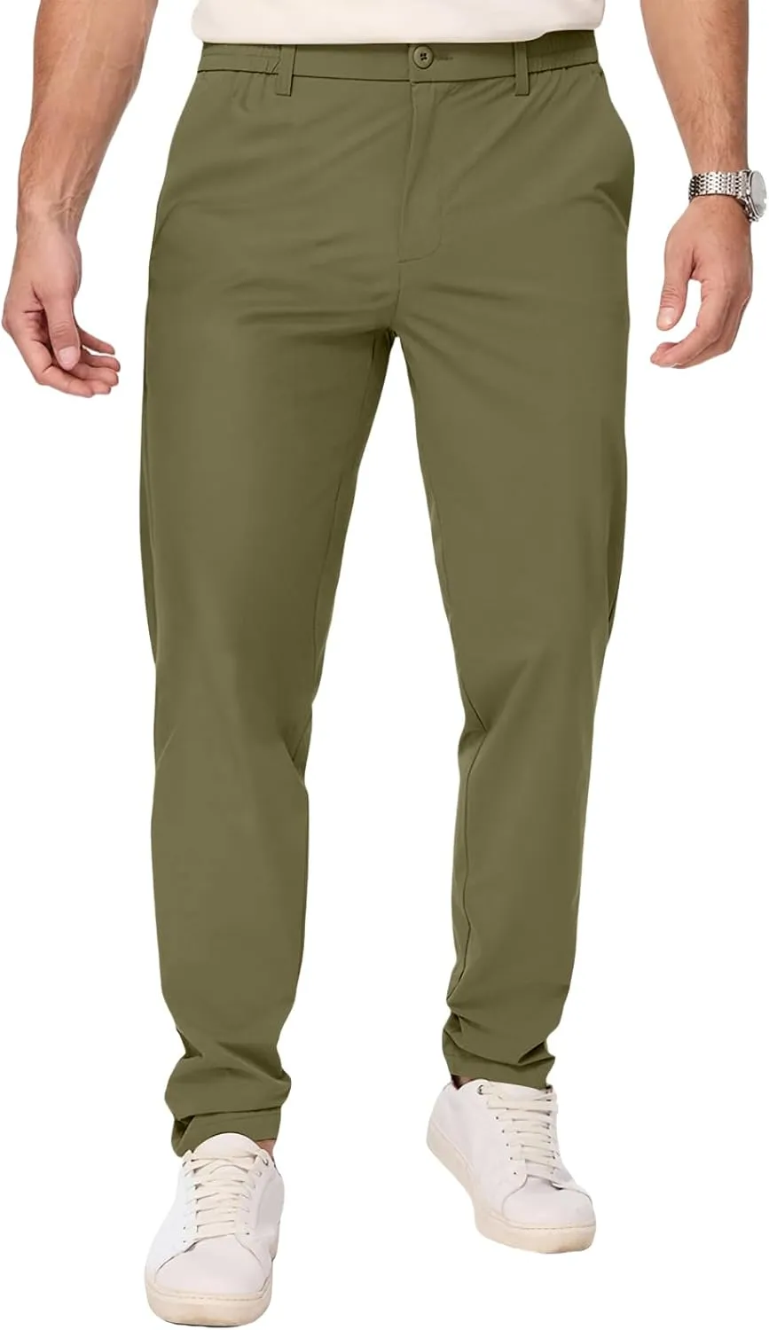Mens Chino Pants Lightweight Quick Dry Golf Pants Stretch Slim Fit Business Casual Work Dress Slacks Zipper Pocket
