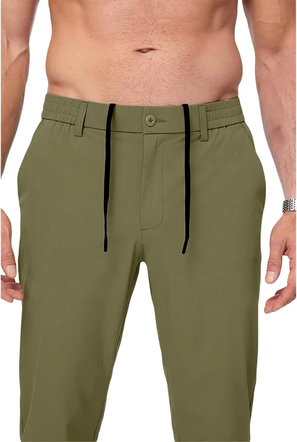 Mens Chino Pants Lightweight Quick Dry Golf Pants Stretch Slim Fit Business Casual Work Dress Slacks Zipper Pocket