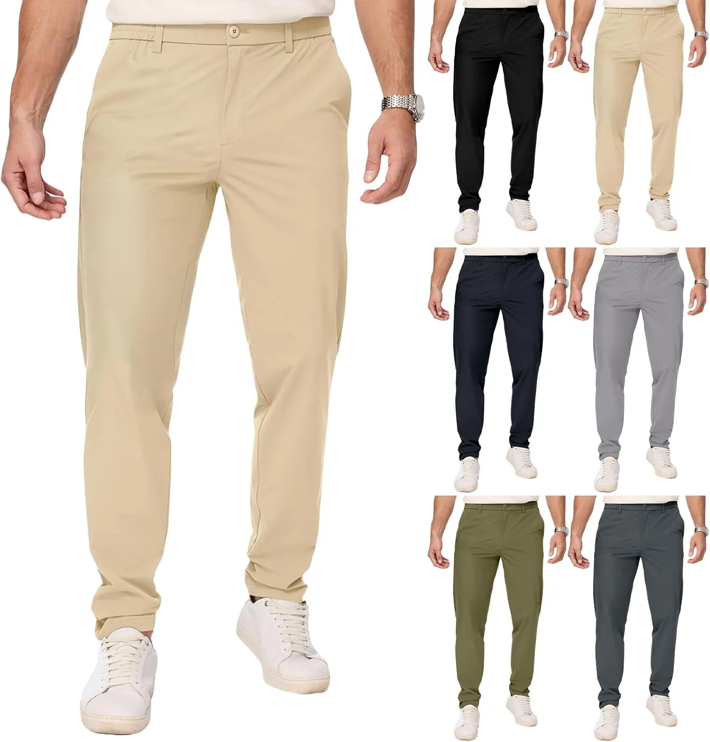 Mens Chino Pants Lightweight Quick Dry Golf Pants Stretch Slim Fit Business Casual Work Dress Slacks Zipper Pocket