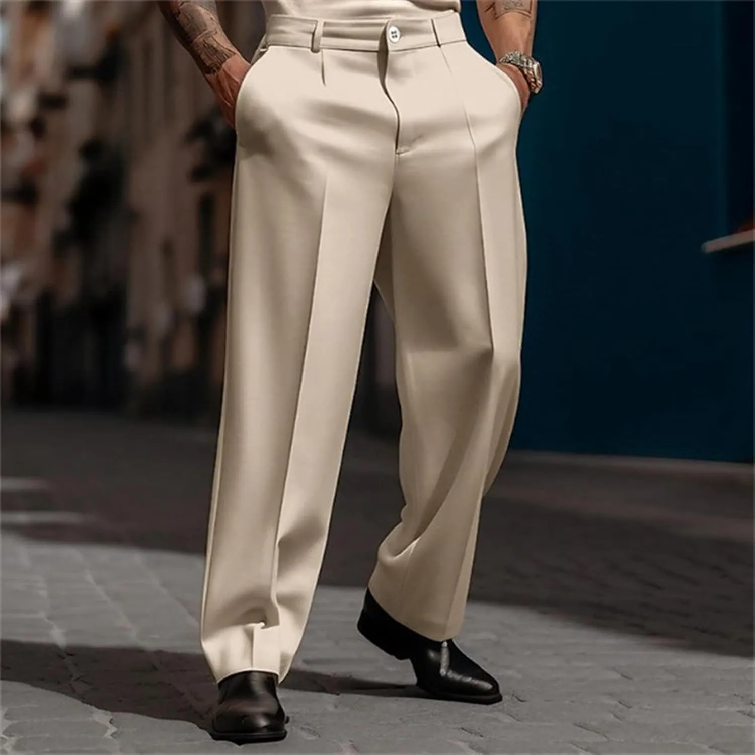 Mens Dress Pants Slim Fit Business Casual Expandable Waist Work Sweatpants Straight Leg Golf Comfort Suit Pants