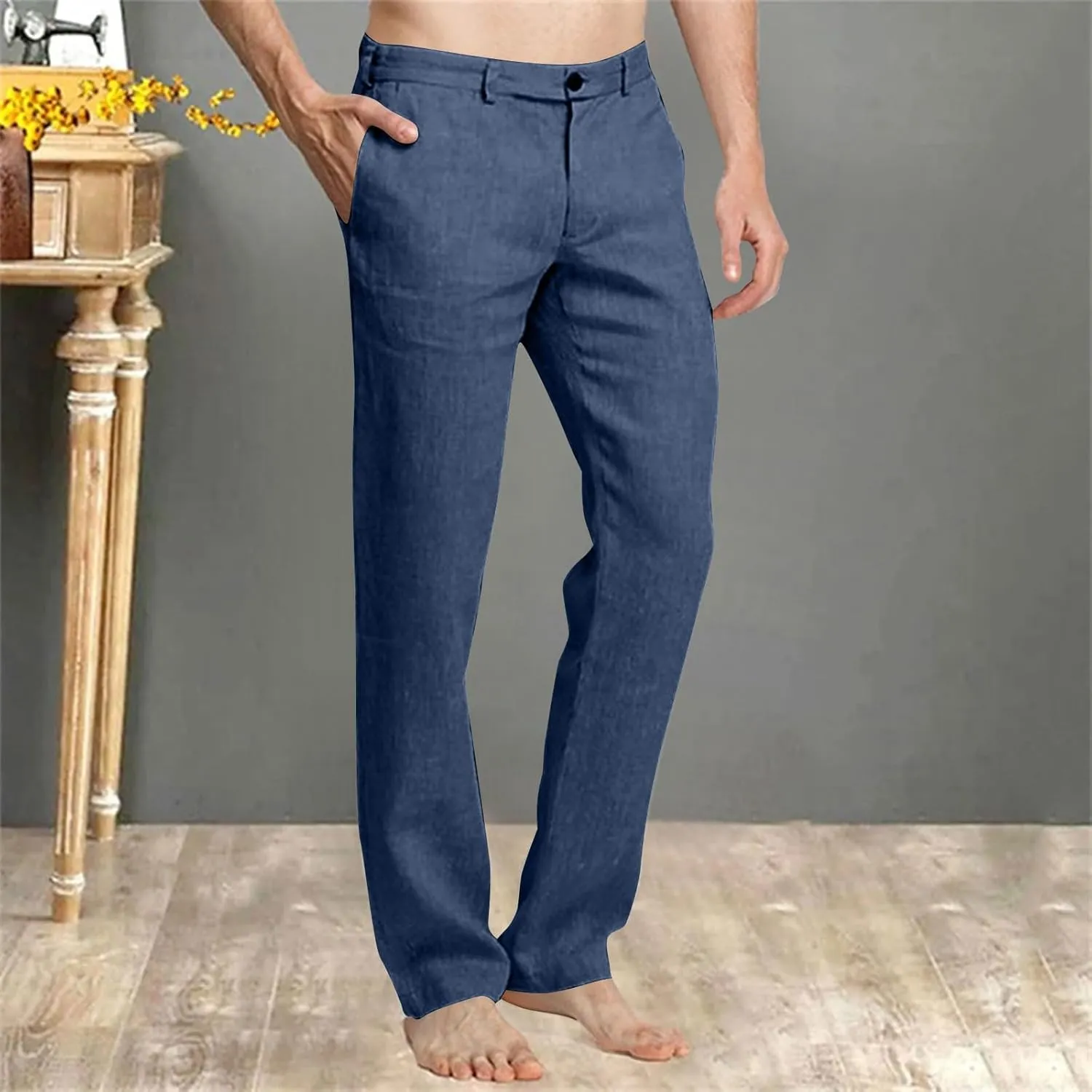 Mens Dress Pants Stylish Slim Fit Stretch Flat Front Elastic Waistband Suit Trouser Office Business Casual Pant