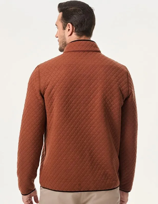 Men's Fall Quarter Zip Long Sleeve Quilted Sweatshirts Mock Neck Color Block Casual Pullover Sweaters