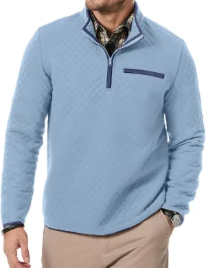 Men's Fall Quarter Zip Long Sleeve Quilted Sweatshirts Mock Neck Color Block Casual Pullover Sweaters
