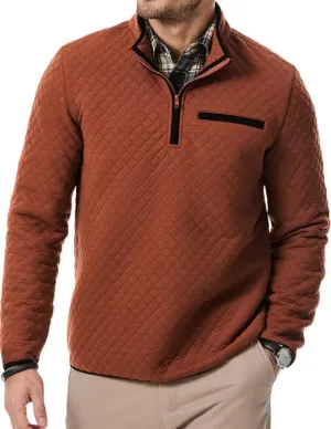 Men's Fall Quarter Zip Long Sleeve Quilted Sweatshirts Mock Neck Color Block Casual Pullover Sweaters