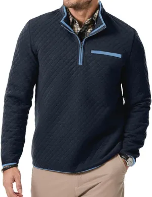 Men's Fall Quarter Zip Long Sleeve Quilted Sweatshirts Mock Neck Color Block Casual Pullover Sweaters