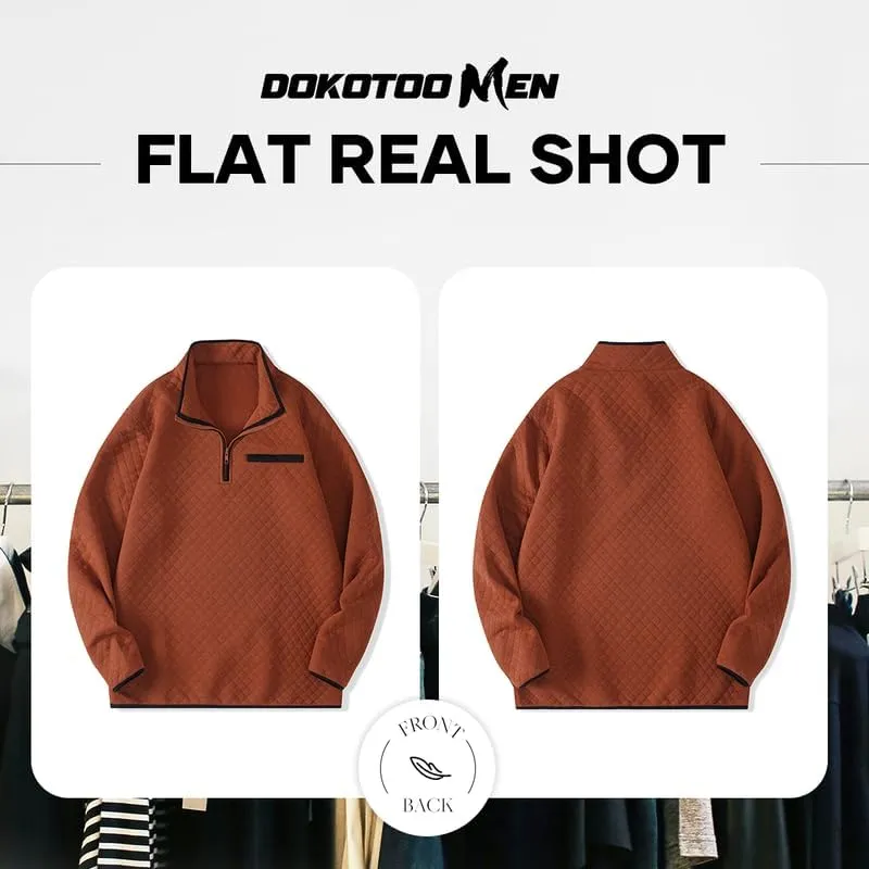 Men's Fall Quarter Zip Long Sleeve Quilted Sweatshirts Mock Neck Color Block Casual Pullover Sweaters