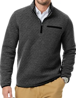 Men's Fall Quarter Zip Long Sleeve Quilted Sweatshirts Mock Neck Color Block Casual Pullover Sweaters