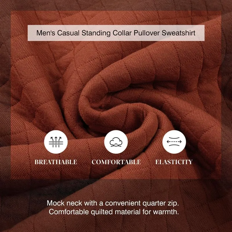 Men's Fall Quarter Zip Long Sleeve Quilted Sweatshirts Mock Neck Color Block Casual Pullover Sweaters