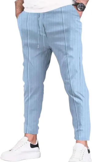 Mens Fashion Straight Pants Elastic Waist Drawstring Casual Slim Fit Classic Soft Sweatpant Yoga Beach Jogger Trousers