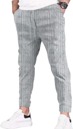 Mens Fashion Straight Pants Elastic Waist Drawstring Casual Slim Fit Classic Soft Sweatpant Yoga Beach Jogger Trousers