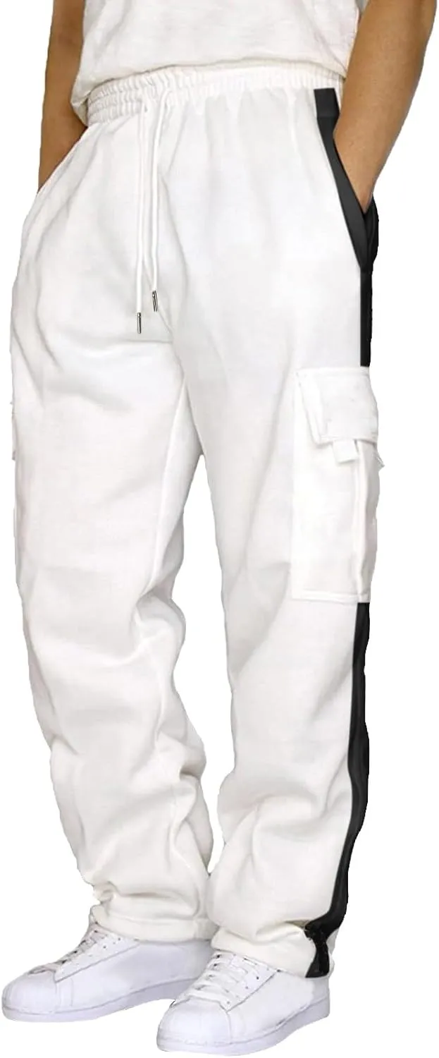 Men's Fleece Cargo Sweatpants Drawstring Loose Fit Sweatpants Casual Athletic Sports Trousers for Men with Pockets