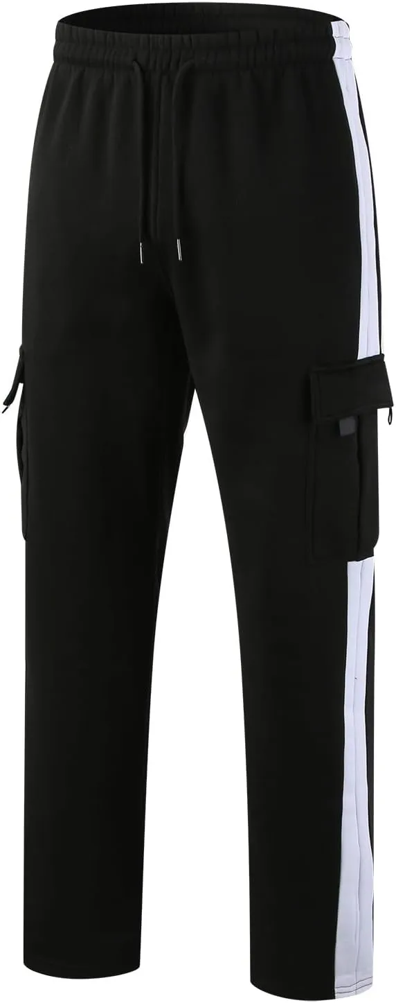 Men's Fleece Cargo Sweatpants Drawstring Loose Fit Sweatpants Casual Athletic Sports Trousers for Men with Pockets