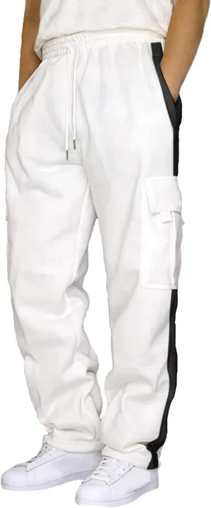 Men's Fleece Cargo Sweatpants Drawstring Loose Fit Sweatpants Casual Athletic Sports Trousers for Men with Pockets