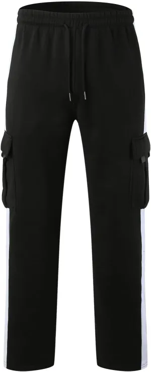 Men's Fleece Cargo Sweatpants Drawstring Loose Fit Sweatpants Casual Athletic Sports Trousers for Men with Pockets
