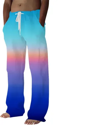 Mens Linen Pants Summer Casual Beach Yoga Pants Elastic Wasist Drawstring Lightweight Loose Trousers with Pockets