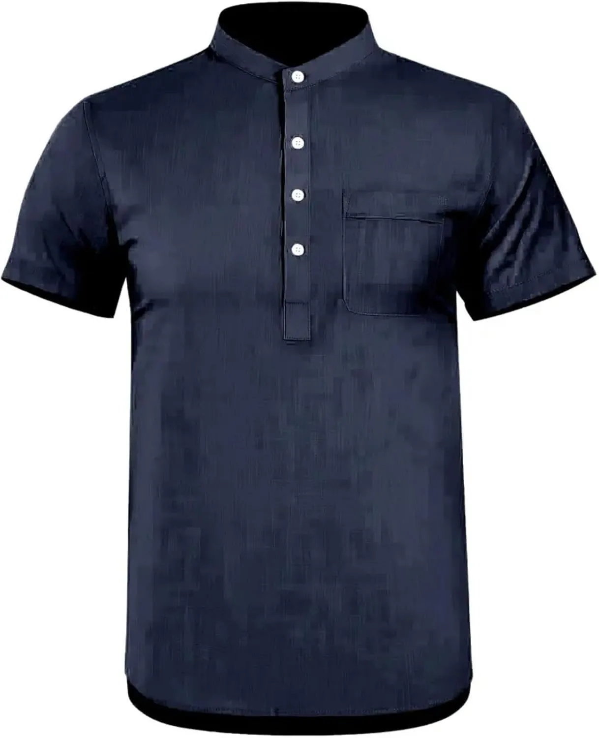 Men's Oversize Solid Color Henley Shirt Band Collar Button Down Short Sleeve Tee Cotton Beach Wear Tops M-4XL