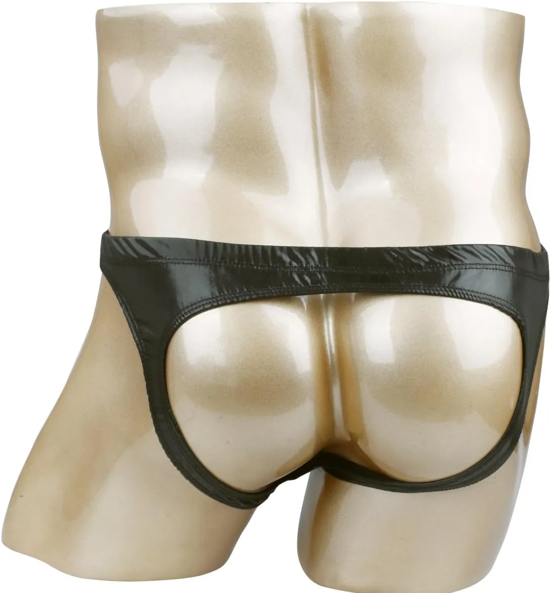Mens PVC Patent Leather Wet Look Front Hole Briefs Jockstrap Underwear