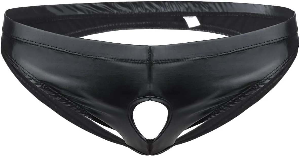 Mens PVC Patent Leather Wet Look Front Hole Briefs Jockstrap Underwear