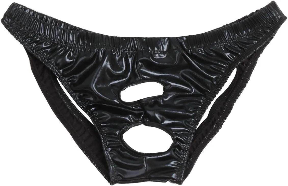Mens PVC Patent Leather Wet Look Front Hole Briefs Jockstrap Underwear