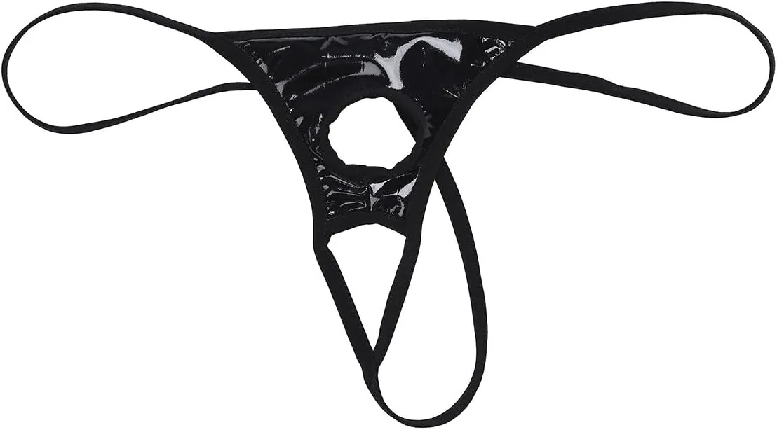 Men's Sexy Wet Look Leather Open Front Hole G-String Thongs Bikini Briefs T Back Underwear