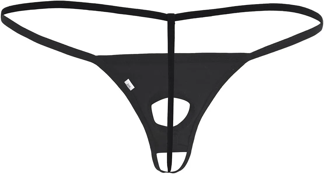 Men's Sexy Wet Look Leather Open Front Hole G-String Thongs Bikini Briefs T Back Underwear