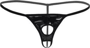 Men's Sexy Wet Look Leather Open Front Hole G-String Thongs Bikini Briefs T Back Underwear