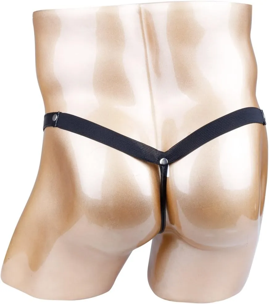 Men's Sexy Wet Look Leather Open Front Hole G-String Thongs Bikini Briefs T Back Underwear