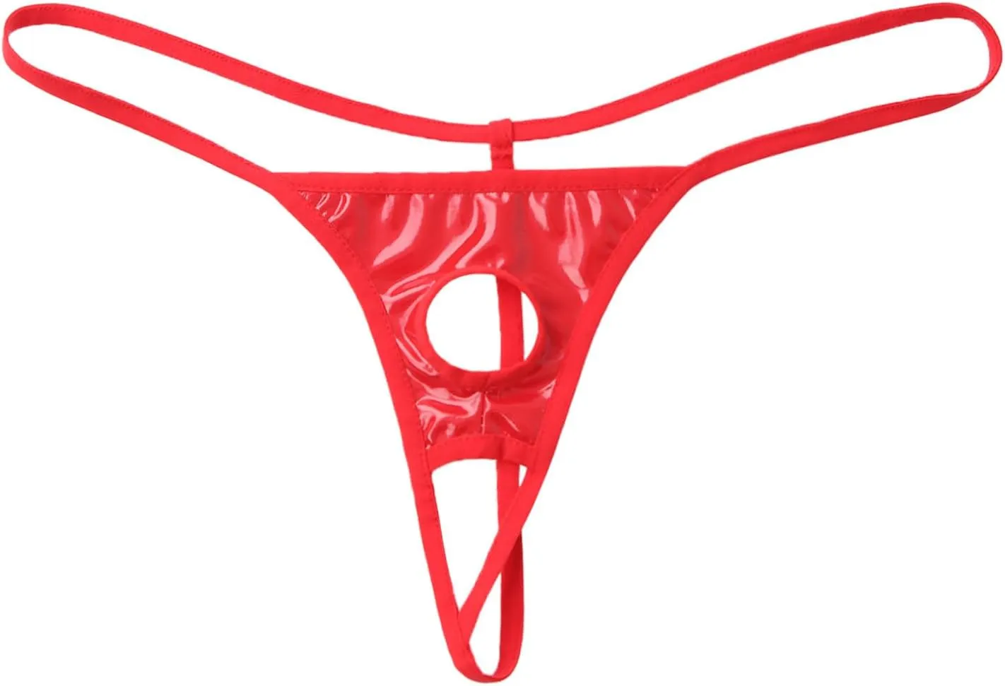 Mens Sexy Wet Look Leather Open Pouch Penis Holes G-String Thongs Bikini Briefs Underwear with Hole