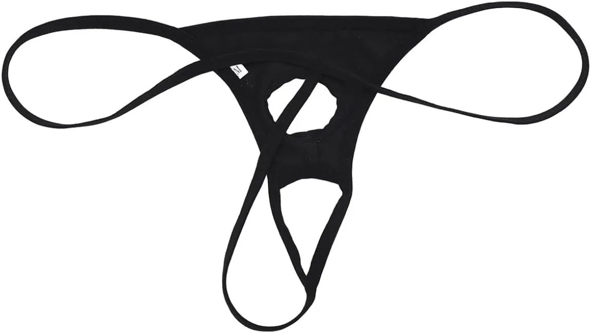 Mens Sexy Wet Look Leather Open Pouch Penis Holes G-String Thongs Bikini Briefs Underwear with Hole