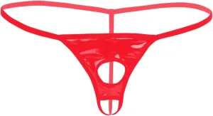 Mens Sexy Wet Look Leather Open Pouch Penis Holes G-String Thongs Bikini Briefs Underwear with Hole