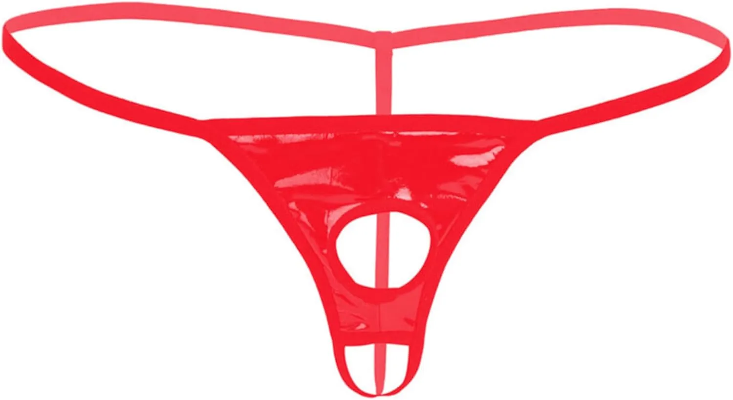 Mens Sexy Wet Look Leather Open Pouch Penis Holes G-String Thongs Bikini Briefs Underwear with Hole