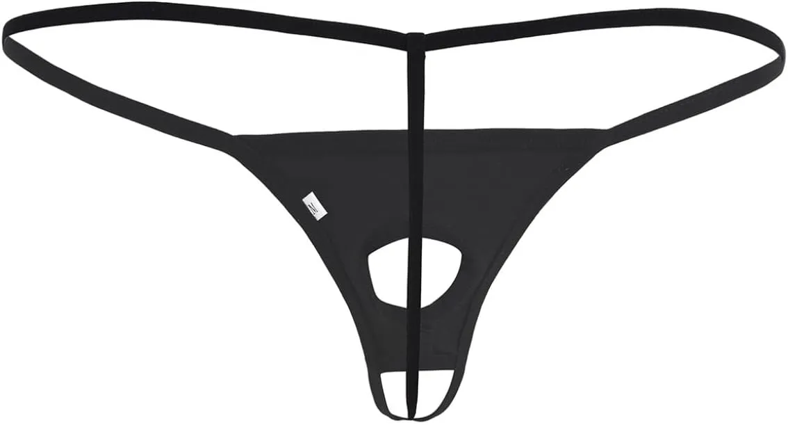 Mens Sexy Wet Look Leather Open Pouch Penis Holes G-String Thongs Bikini Briefs Underwear with Hole