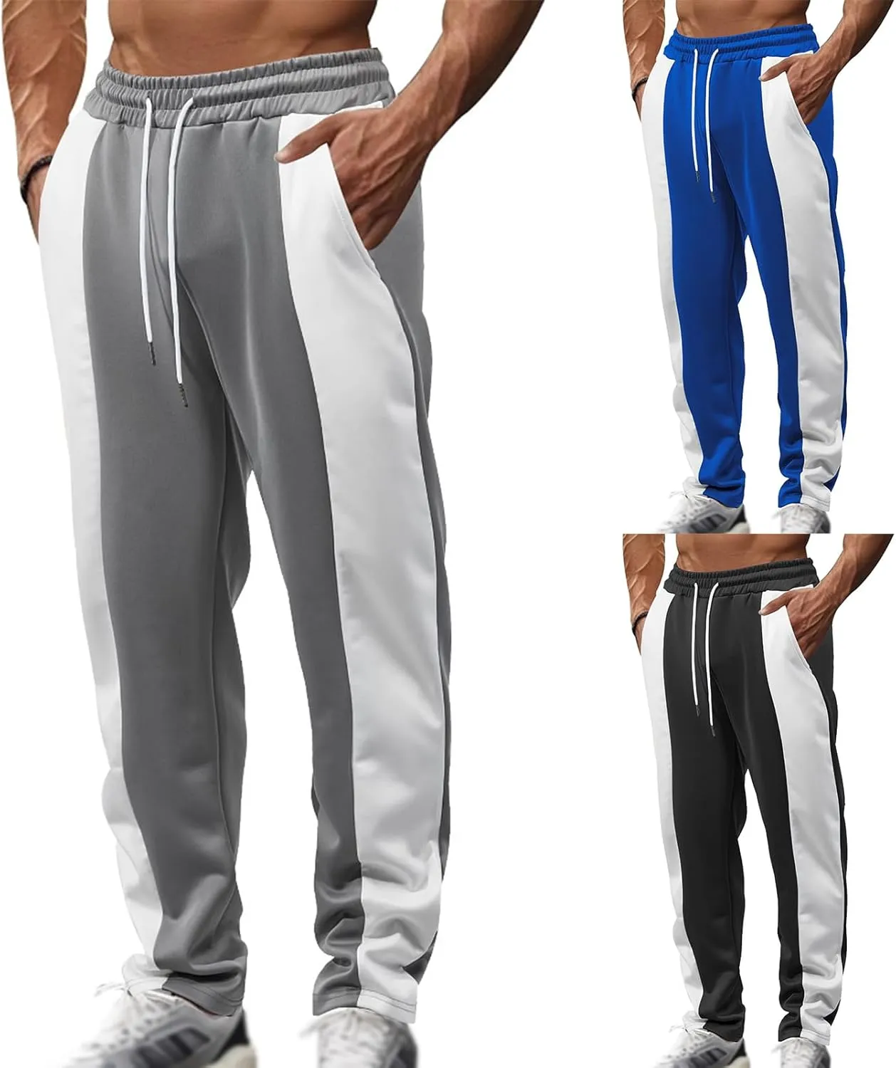 Mens Slim Fit Premium Track Pants Fashion Stripes Joggers Classic Fit Outdoor Sports Jogging Drawstring Waist Pants