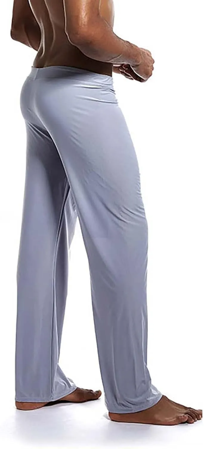 Mens Soft Long Yoga Pajama Sexy Low Rise Elastic Drawstring Lightweight Big Knit Lounge Sleep Bottoms Sweatpants