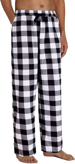 Mens Soft Plaid Long Elastic Waist with 2 Pockets Fleece Sleep Lounge Pajama Bottoms Pants
