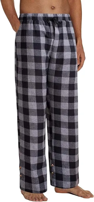 Mens Soft Plaid Long Elastic Waist with 2 Pockets Fleece Sleep Lounge Pajama Bottoms Pants