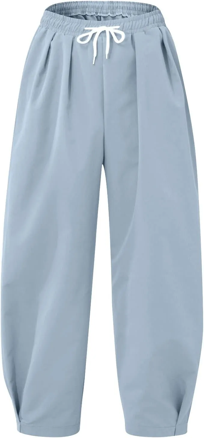 Men's Summer Beach Pants Elastic Waist Joggers Regular Fit Solid Color Pant Summer Long Trousers with Pockets