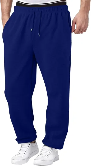 Mens Sweatpants Heavyweight Fleece Cargo Pants, Casual Stretch Elastic Waist Workout Jogger Wide Leg Drawstring Trousers