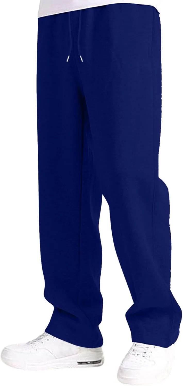 Mens Sweatpants Heavyweight Fleece Cargo Pants, Casual Stretch Elastic Waist Workout Jogger Wide Leg Drawstring Trousers