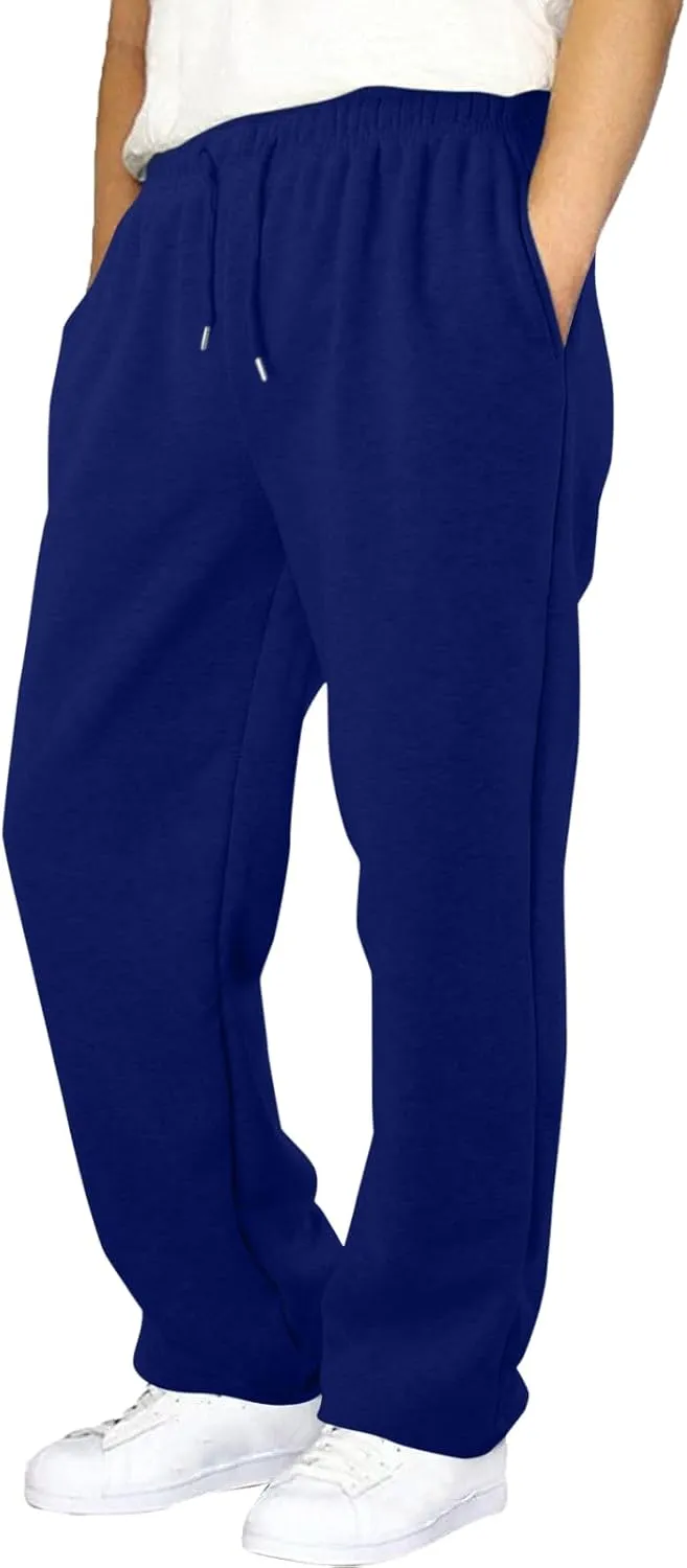 Mens Sweatpants Heavyweight Fleece Cargo Pants, Casual Stretch Elastic Waist Workout Jogger Wide Leg Drawstring Trousers