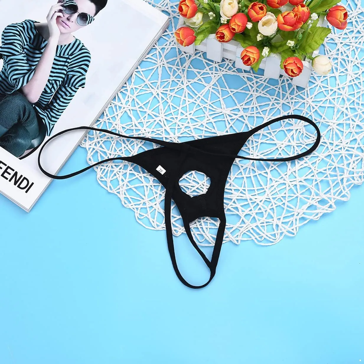 Mens Wet Look Patent Leather Micro G-String Briefs Lingerie Open Butt T-Back Underwear with Holes