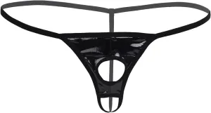 Mens Wet Look Patent Leather Micro G-String Briefs Lingerie Open Butt T-Back Underwear with Holes