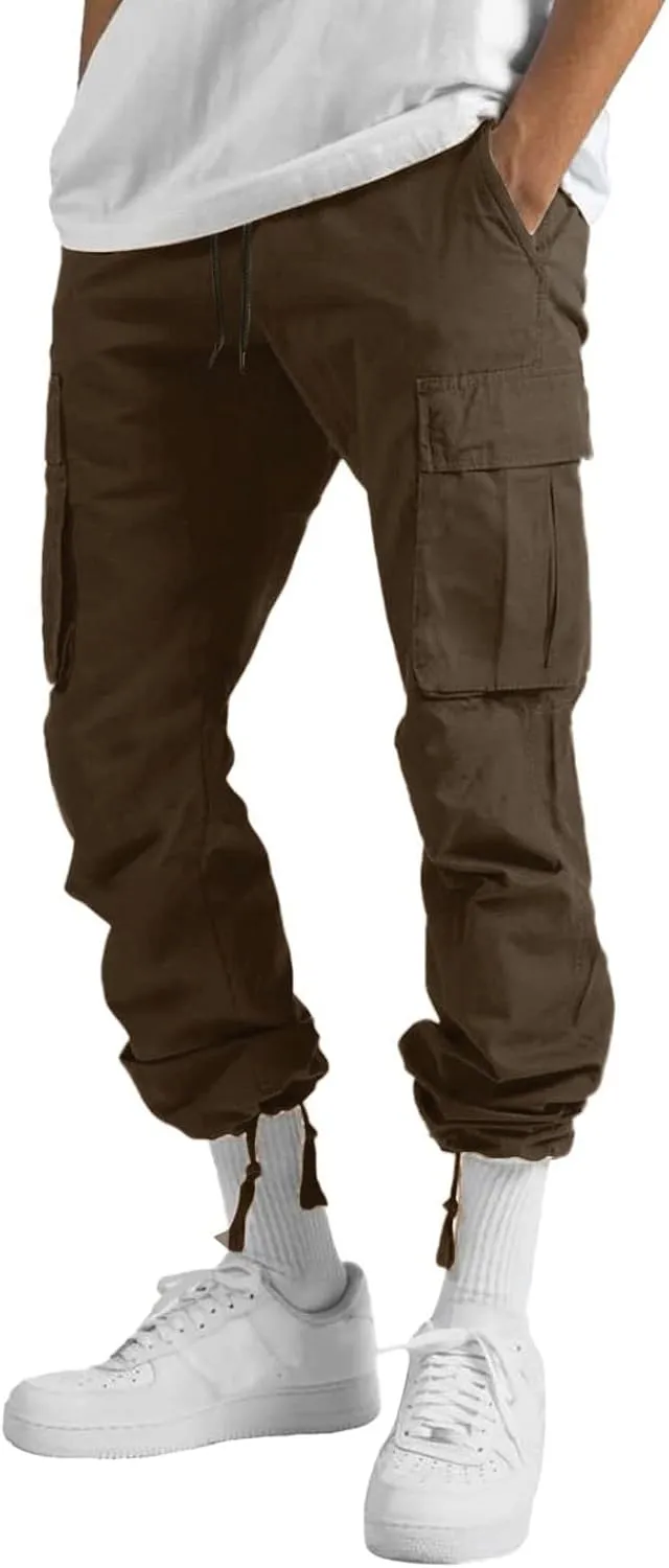 Mens Workout Cargo Sweatpants Pants Big and Tall Men's Elastic Waist Work Pants Loose Fit Lightweight Workwear Casual