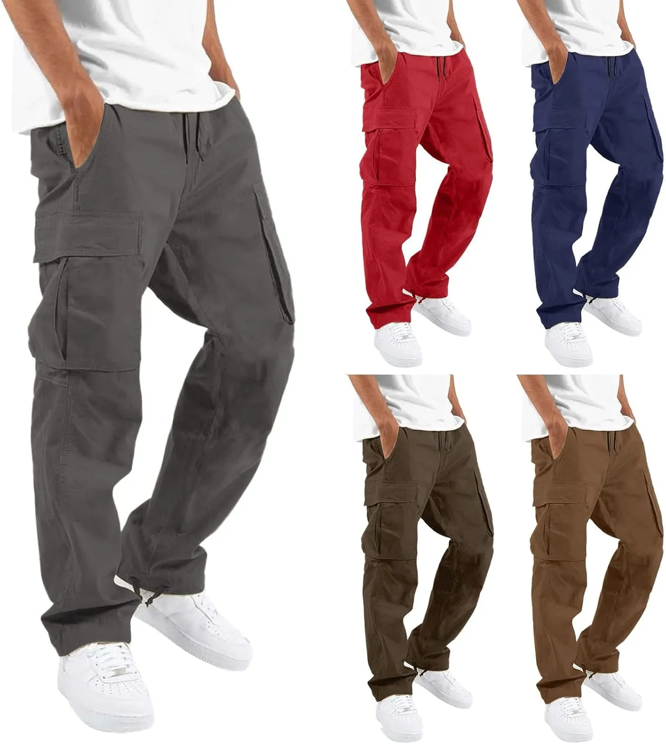 Mens Workout Cargo Sweatpants Pants Big and Tall Men's Elastic Waist Work Pants Loose Fit Lightweight Workwear Casual
