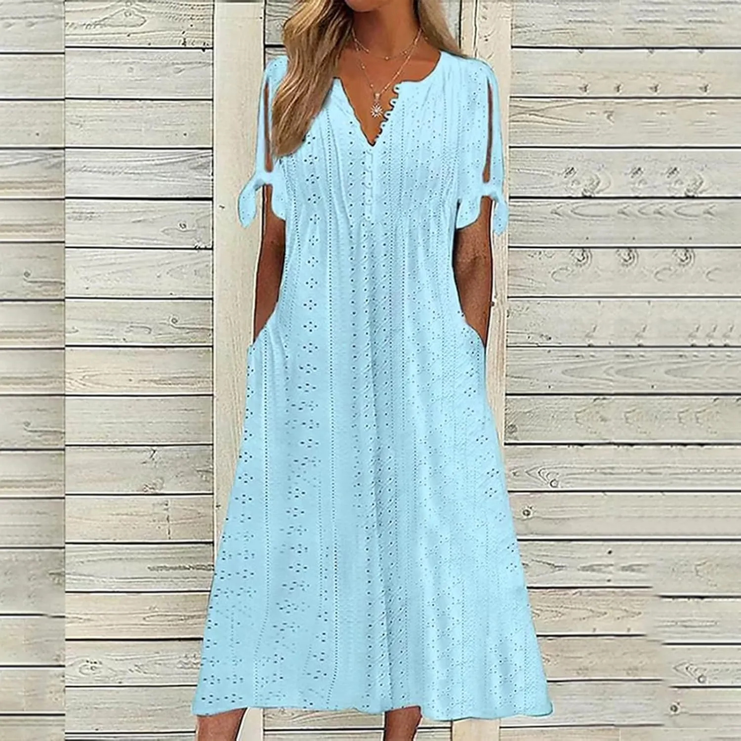 Midi Dresses for Women Wedding Guest Sexy V Neck Cold Shoulder Trendy Plus Size Button Up Short Sleeve Summer Dress