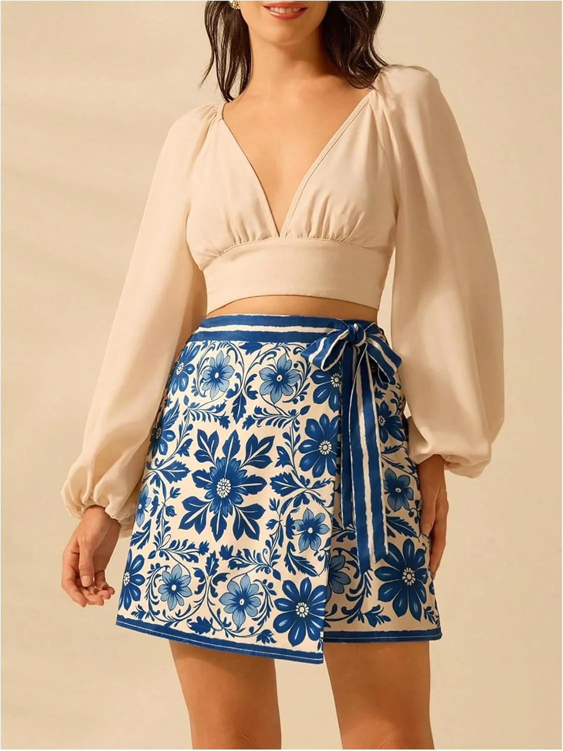 Milumia Women's Floral Knot Side Wrap Skirt High Waist Asymmetrical Skort