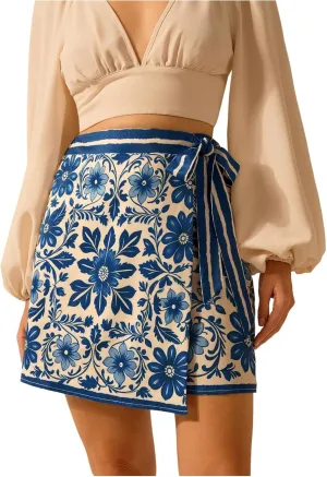 Milumia Women's Floral Knot Side Wrap Skirt High Waist Asymmetrical Skort