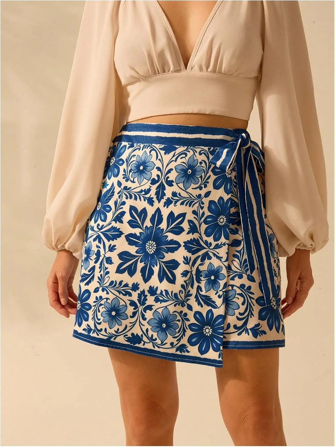Milumia Women's Floral Knot Side Wrap Skirt High Waist Asymmetrical Skort