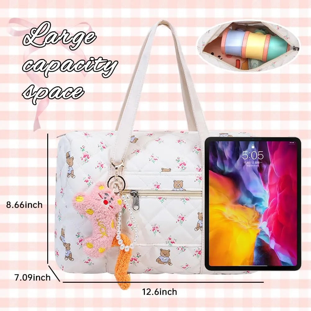 Mini Gym Bag for Women,Floral Quilted Duffel Bag Cute Flirty Aesthetic Tote Handbag Workout Sport Carry On Tote