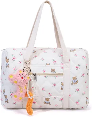 Mini Gym Bag for Women,Floral Quilted Duffel Bag Cute Flirty Aesthetic Tote Handbag Workout Sport Carry On Tote